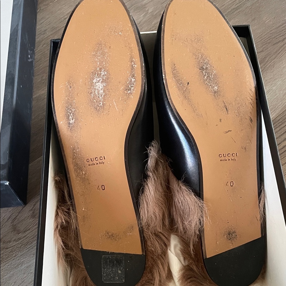 Gucci Princetown Black Leather Mules with Fur Trim Women's Size 40 - Picture 2 of 7